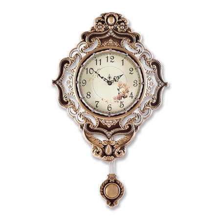 Vintage Bronze Ornate Pendulum Wall Clock, European Victorian Style Metal