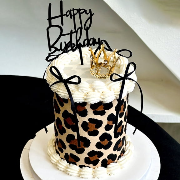 Birthday Cake Decoration Set - Wild Elegance Birthday Crown and Black Bow Party Decoration Kit