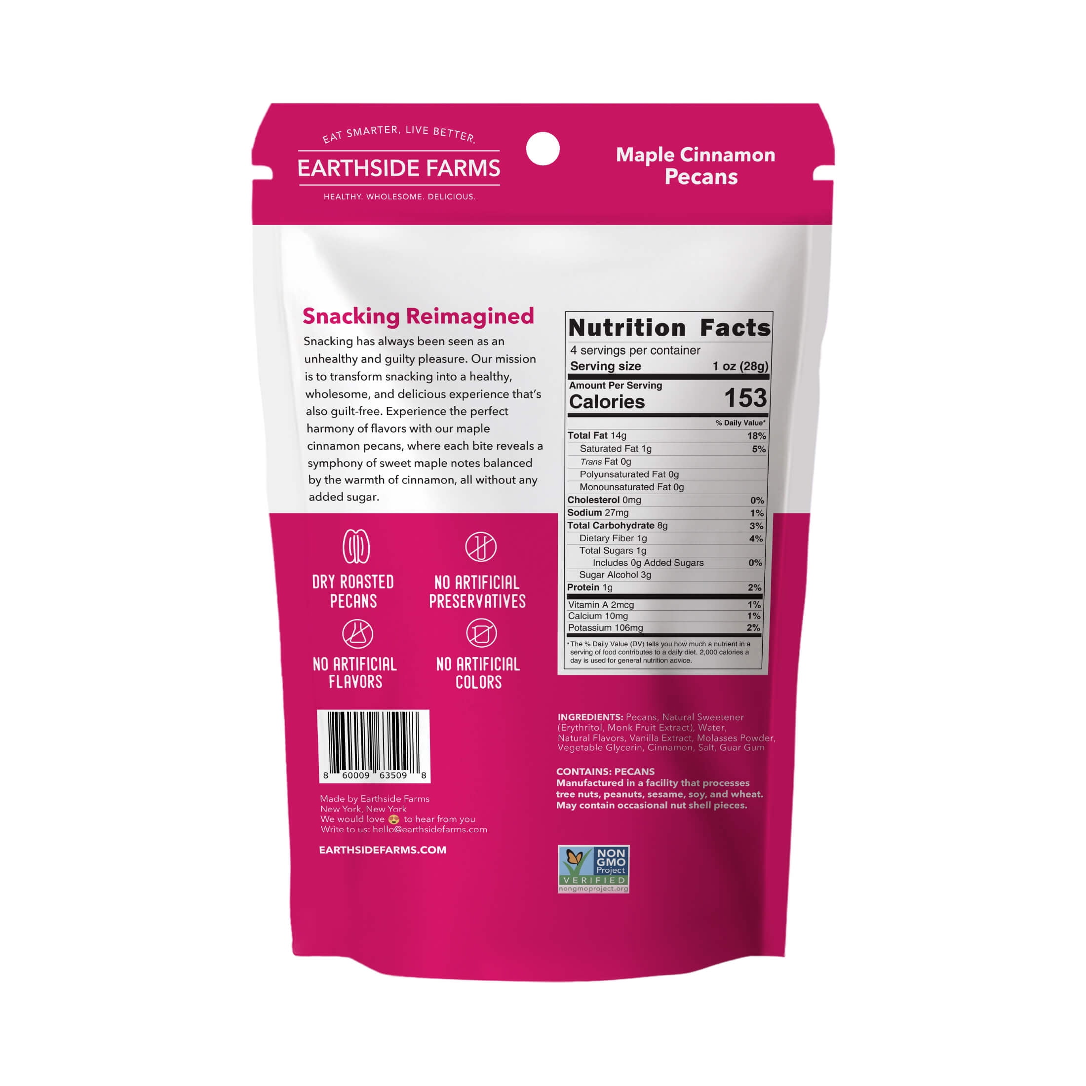 Earthside Farms Maple Cinnamon Pecans Snack Packs, No Sugar Added Keto Friendly Nuts, Vegan Gluten Free Non GMO Plant Protein Treat, 4oz Resealable Snack Bags, 3 Count