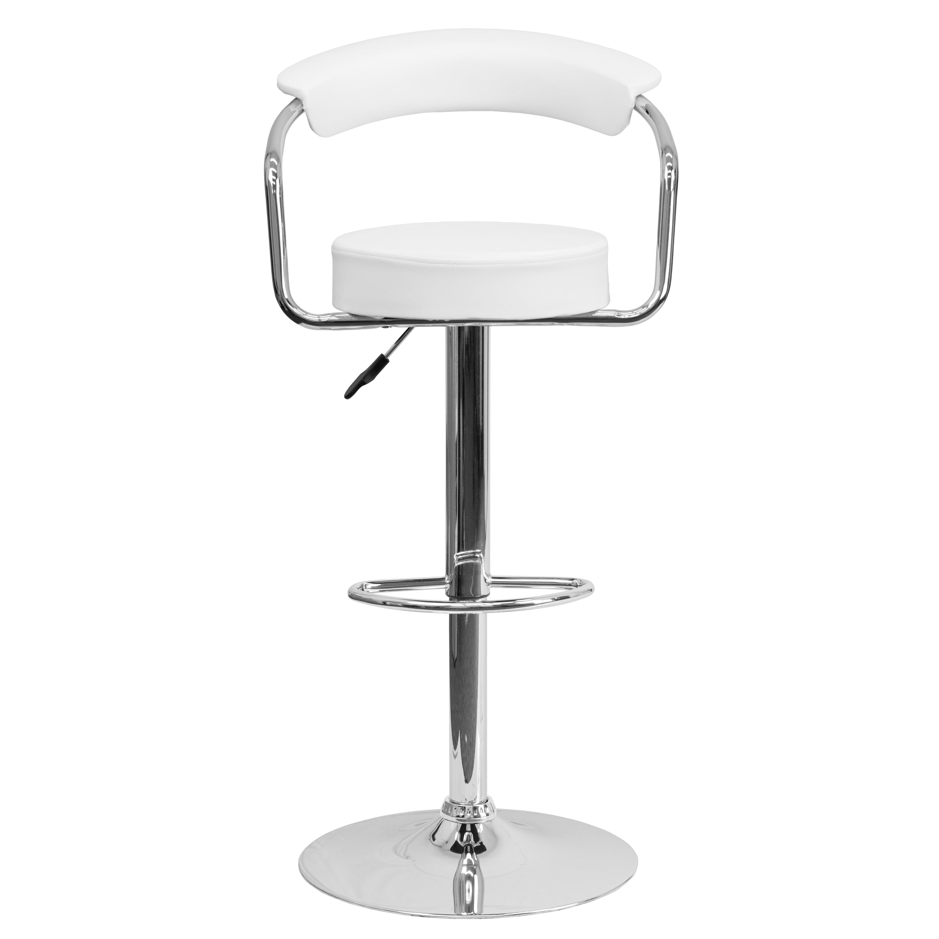 Flash Furniture Taft 2 Pk. Contemporary White Vinyl Adjustable Height Barstool with Arms and Chrome Base