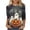 #0133-Multicolor, variant on Halloween Womens 3/4 Sleeve Tops Round Neck Autumn Forest Ghost Witch Hat Double Lantern Black Cat Pumpkin All Over Print Casual Tees Loose Fit Fall Picnic Soft Shirts Gift