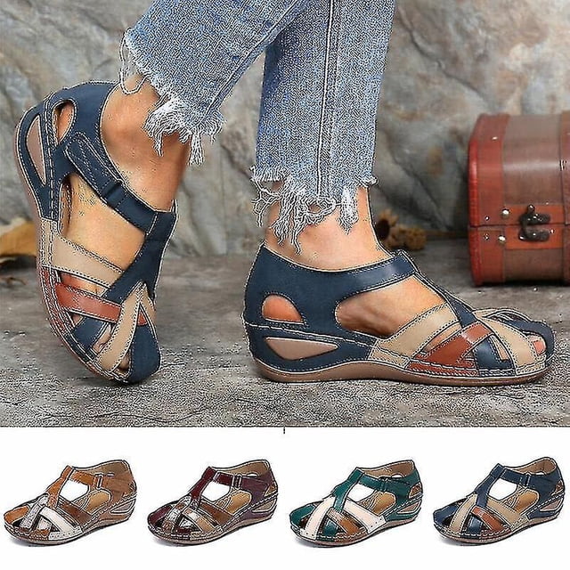 Lollita Sandalias Ortopédicas Plus Cuero De Pu Retro Soporte Para Arco Cómodas Sandalias De Punta Redonda Para Mujer Dedo Del Pie
