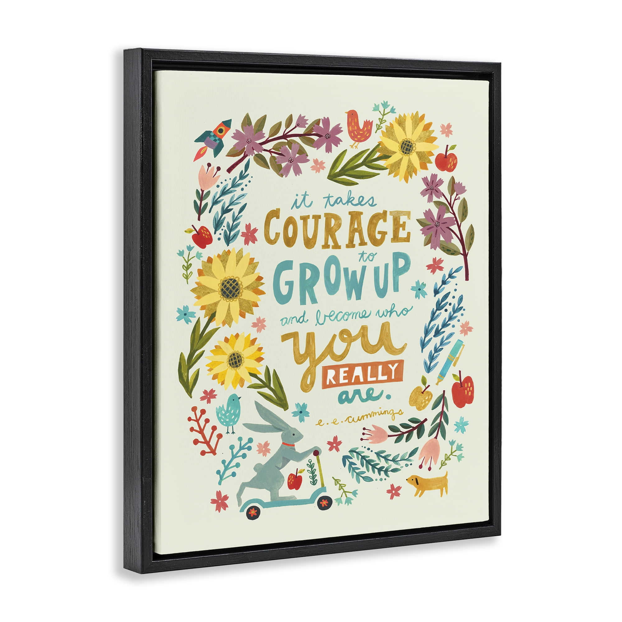 Stupell Industries Takes Courage Inspiring Florals Plants & Flowers Painting Black Floater Framed Canvas Art Print Wall Art, 17 x 21