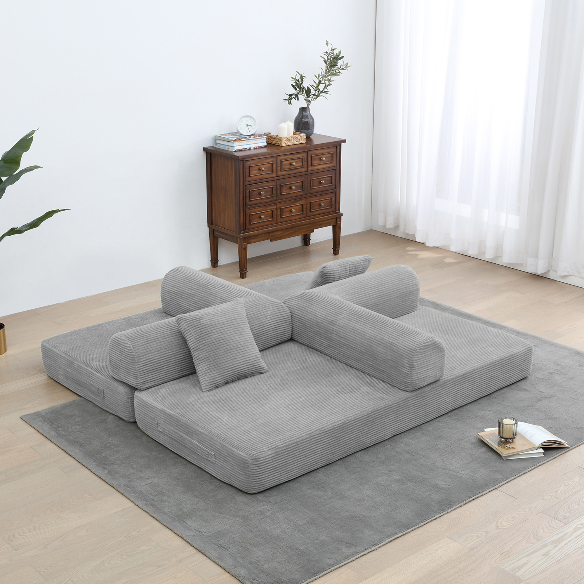 Miniyam Convertible Sleeper Sofa Bed, Compression Folding Sofa with Pillows, No Assembly Required, for Living Room, Bedroom - Light Gray