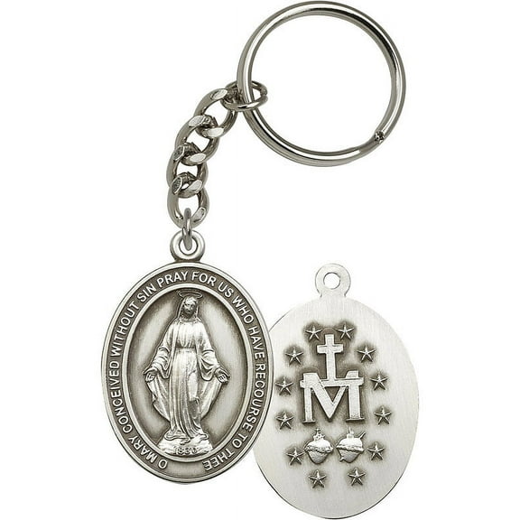 Antique Silver-Plated Miraculous Keychain 1 7/8 x 1 1/4 inches