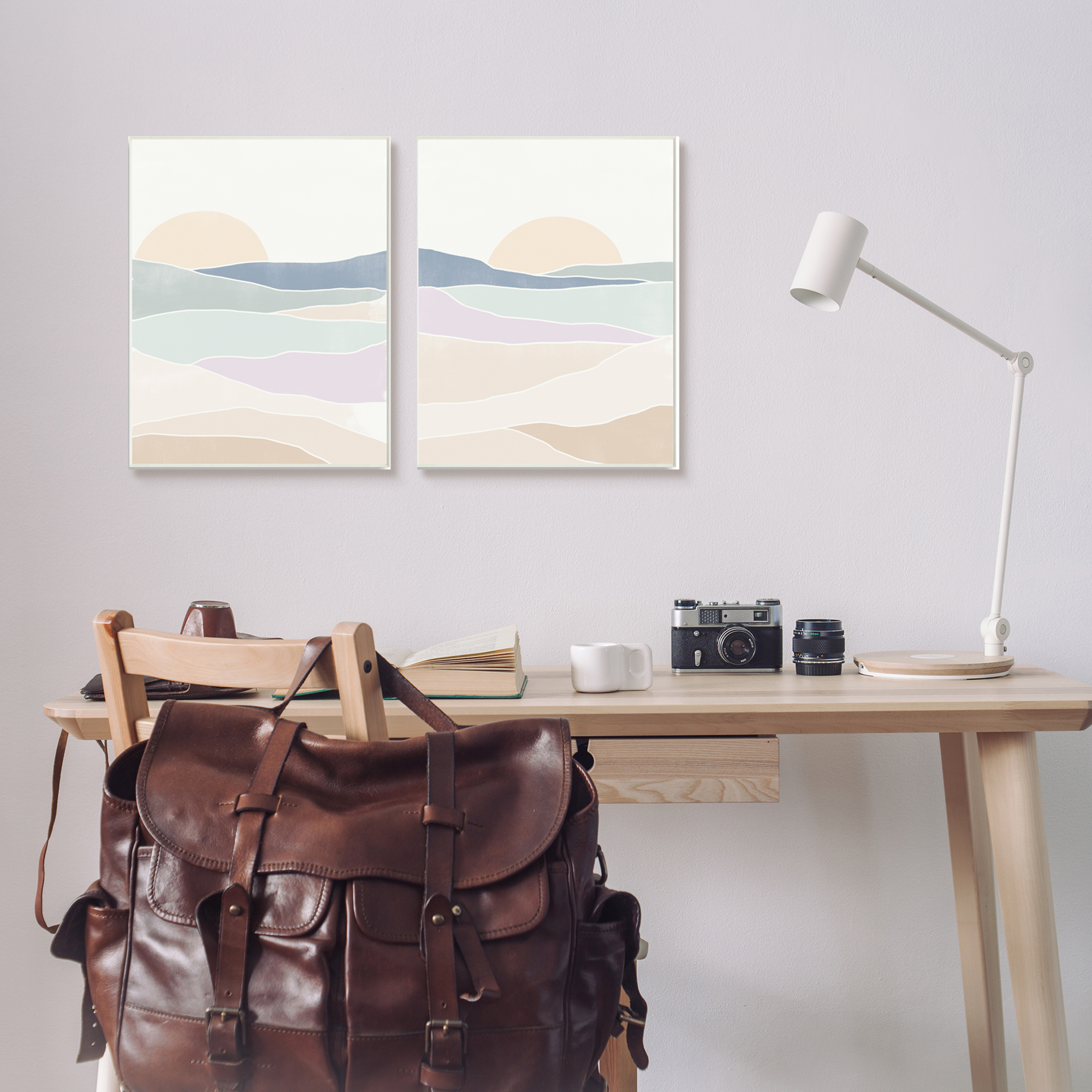 Stupell Industries Layered Sunrise Landscape Scenery Abstract Landforms Graphic Art Unframed Art Print Wall Art, Set of 2, Design by June Erica Vess
