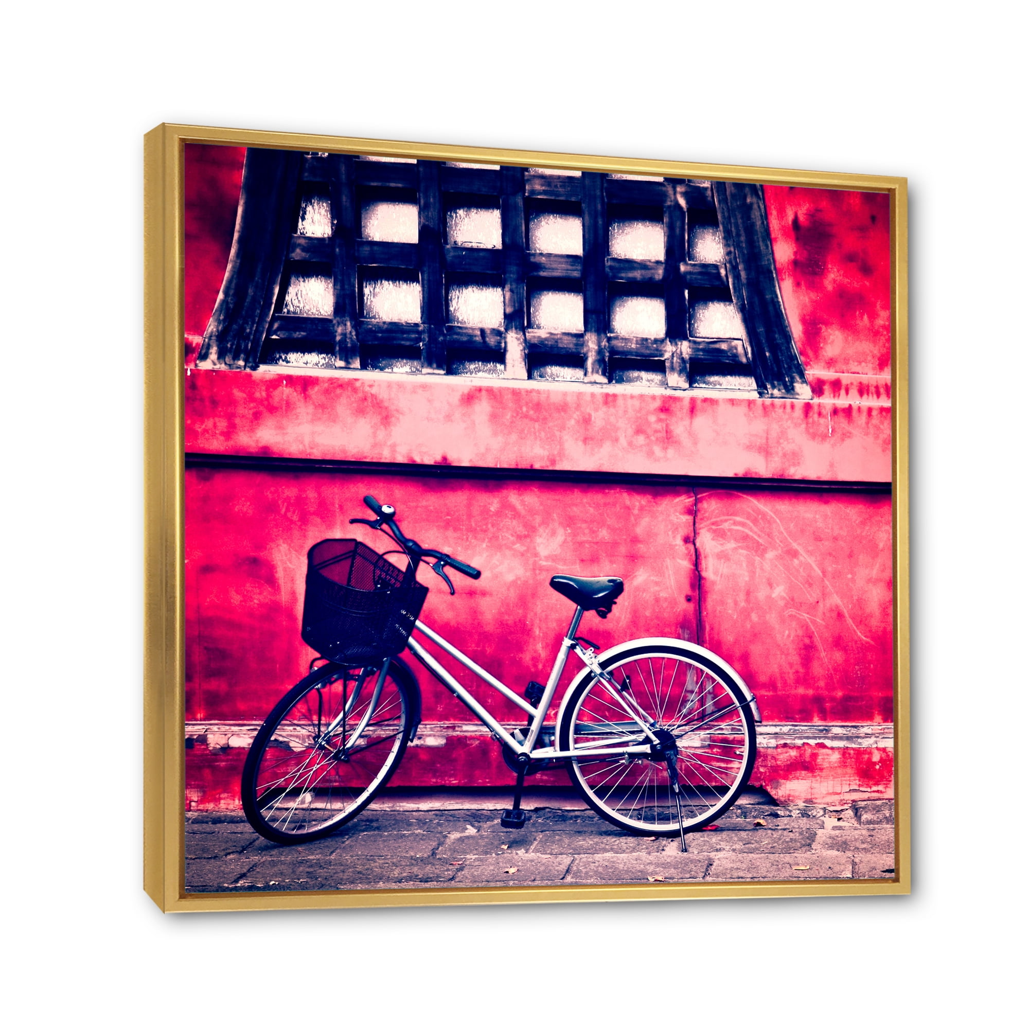 Designart 'Bicycle By Oriental Zozoji Temple Tokyo' Vintage Framed Canvas Wall Art Print