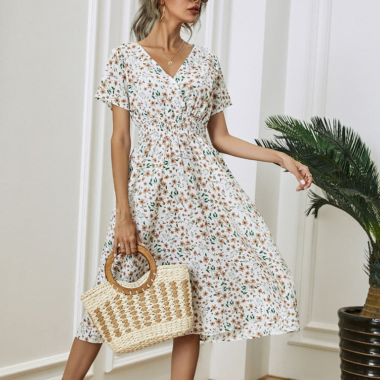 BEEYASO Clearance Summer Dresses for Women V-Neck Fashion Printed