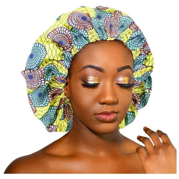 Yanyanz Shower Cap, Satin Lined Bonnet Women Big Size Beauty Print Satin Silk Bonnet Sleep Cap Hat, Baseball Caps Yellow One Size