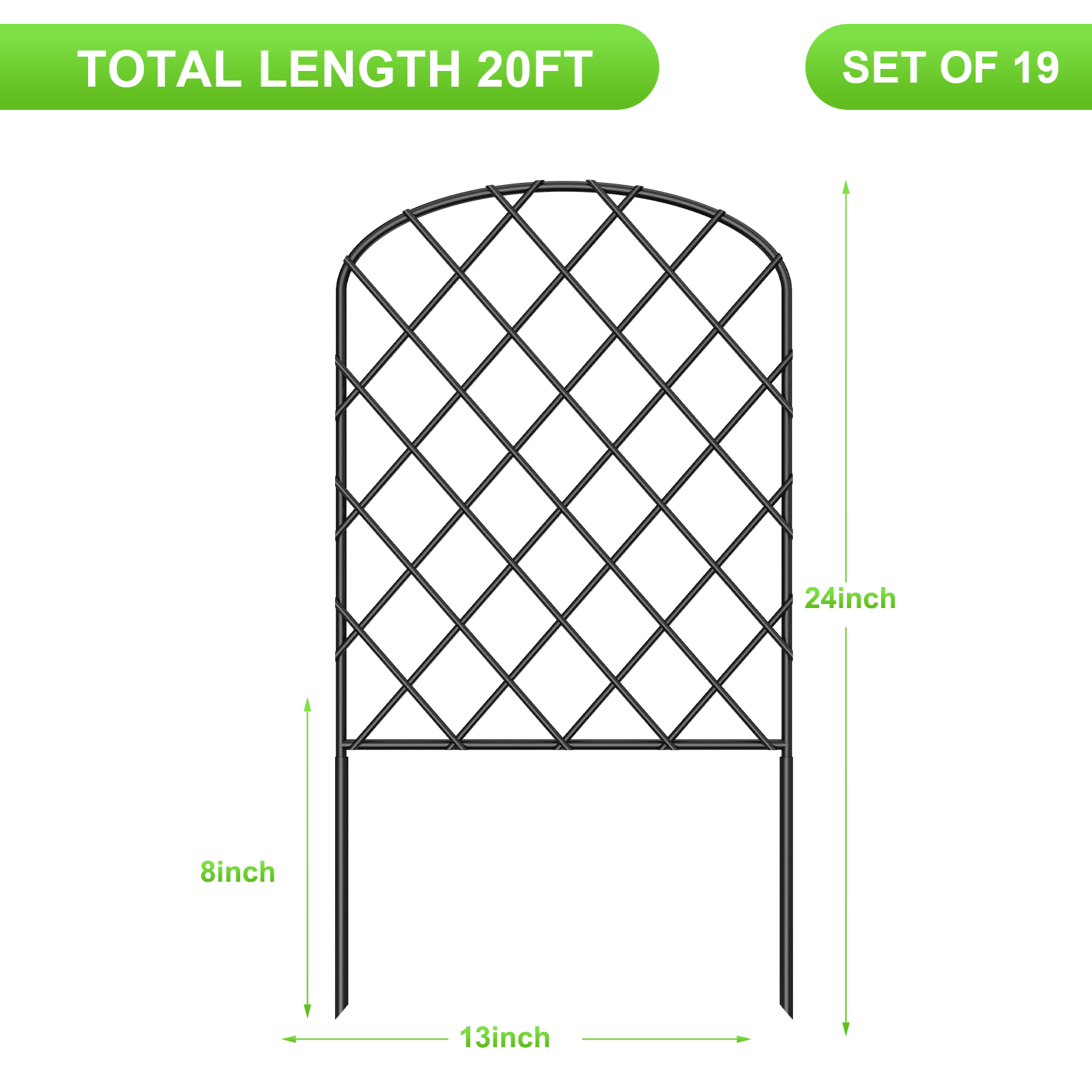 24" (H) x 20FT (L) Metal Decorative Garden Fence Outdoor Patio Barrier Diamond Lattice