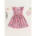thumbnail image 3 of Musuos Little Girl Summer Floral Dress 1-8Years Flying Sleeve Round Neck Casual A-line Dress, 3 of 8
