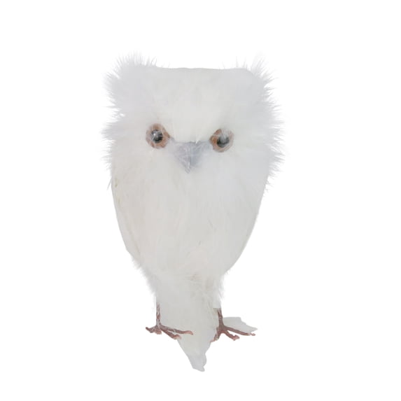 6.5" White Feathered Snow Owl Bird Figure