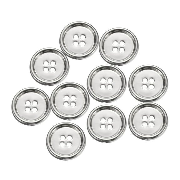 Uxcell 10pcs Metal Sewing Button, 20mm 4-Hole Round Suit Shirts Coats Clothes Sewing Buttons for Decoration Craft, Silver