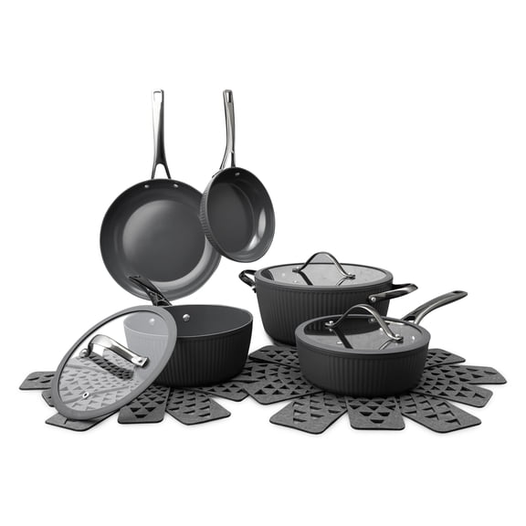 Thyme & Table 12-Piece Ceramic Non-Stick Cookware Set, Non-Toxic Grey & Gunmetal