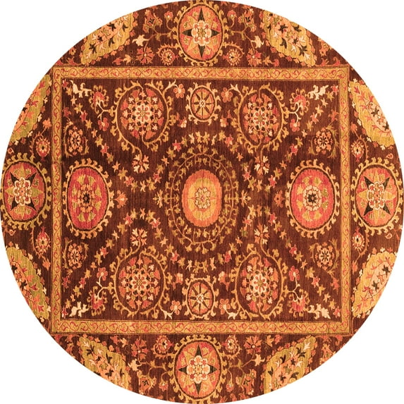 Ahgly Company Indoor Round Oriental Orange Traditional Area Rugs, 8' Round