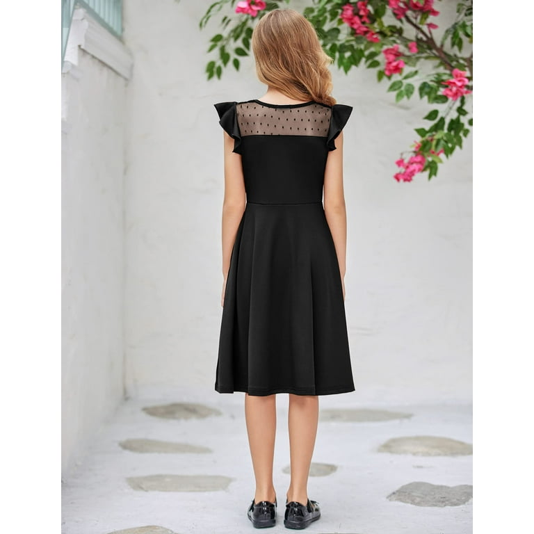 Oudiya Preteen Girls' Black Summer Dress, Ruffle Sleeve Oudiya Preteen Girls' Black Summer Dress, Ruffle Sleeve