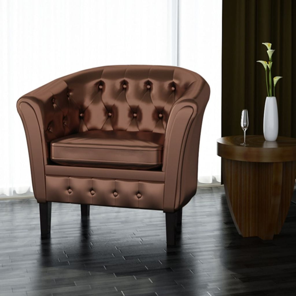 Kepooman Modern Faux Leather Upholstered Barrel Chair for Bedroom Living Room, Brown Kepooman Modern Faux Leather Upholstered Barrel Chair for Bedroom Living Room, Brown