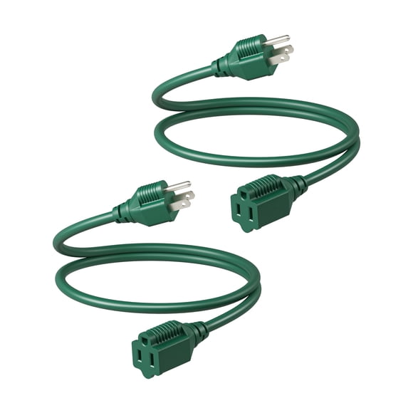 Cable de extensión DEWENWILS, 3 pies, 16/3 AWG, SJTW, 13 A, 125 V, verde, paquete de 2