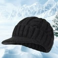 thumbnail image 3 of Lifetechs Mid-aged Men Knitted Hat Stretchy Short Brim Thickened Twisted Texture Ear Warm Daily Wear Cap Outdoor Headwear, 3 of 7