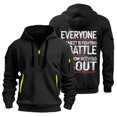 thumbnail image 2 of Men's Letter Graphic Print Hoodie with Zipper Arm Pocket, EVERYONE YOU MEET IS FIGHTING A BATTLE YOU KNOW NOTHING ABOUT Fleece Cardigan, Oversized Casual Pullover,Black,3XL, 2 of 4