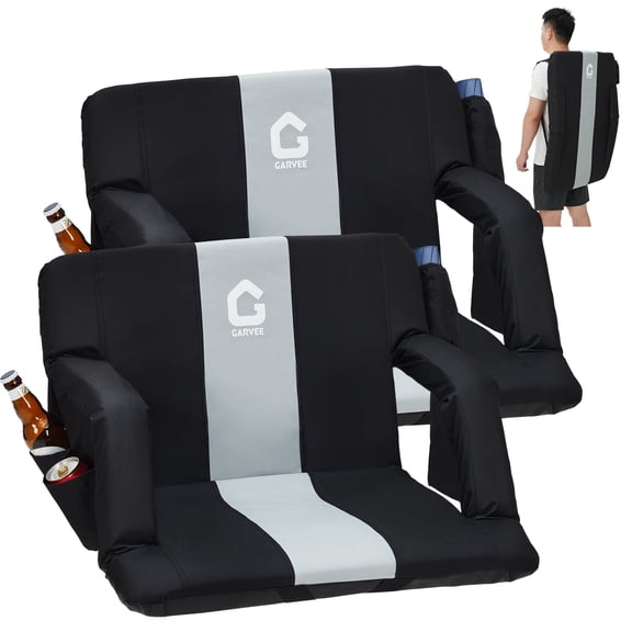 2 Pack Reclining Stadium Seats,Extra Wide Bleacher Seat with Back Support & Padded Cushion,6 Adjustable Angles, Large Pockets, Cup Holders & Non-Slip Mat for Football Games & Outdoor Events