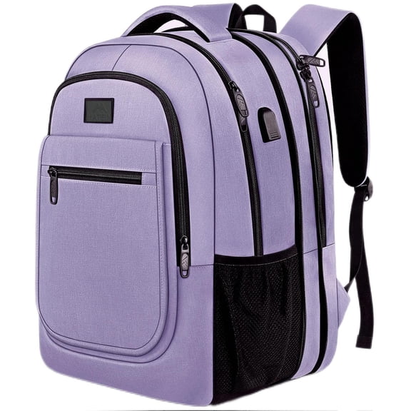 Matein Expandable Travel Laptop Backpack with USB Charging Port for Men Women, Fits for 15.6in Laptop, Purple
