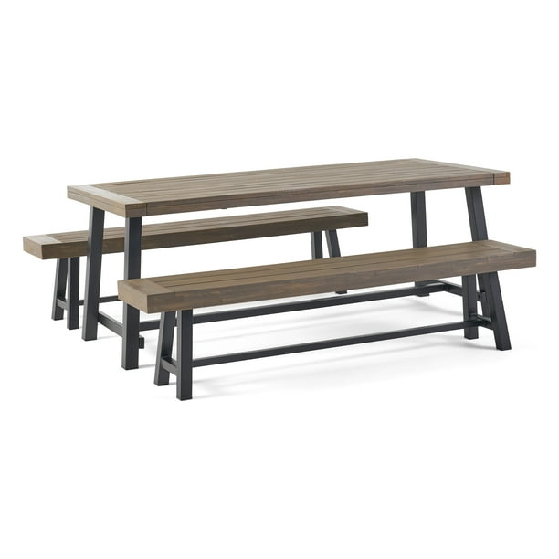 Cole Outdoor Acacia Wood Picnic Dining Set Gray Rustic Metal Com Cole Outdoor Acacia Wood Picnic Dining, Noble House Della Rustic Metal And Gray Wood Outdoor Dining Table