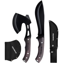 WORKPRO 10-inch Axe and 13-inch Fixed Blade Knife Combo Set, Blade Length 4.75-inch & 7.75-inch, Full Tang, Wood Handle, Nylon Sheath Included-Black