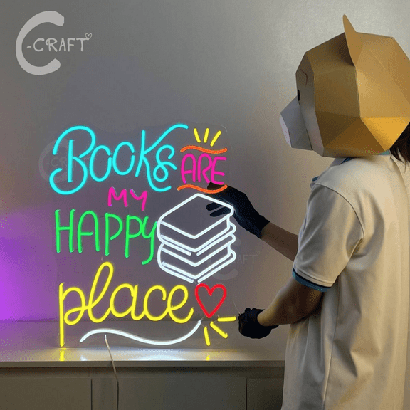 C-CRAFT Books Neon Light Led Sign 23 inch for Book Store, Library Wall Art Decor