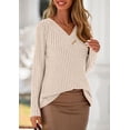 thumbnail image 3 of Camisa PRETTYGARDEN Mujer Manga Larga Cuello en V Beige Acanalada, 3 of 8