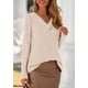 thumbnail image 3 of Camisa PRETTYGARDEN Mujer Manga Larga Cuello en V Beige Acanalada, 3 of 8