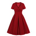 thumbnail image 1 of Vestidos Para Mujer Vestido de Fiesta Cuello en V Retro Color Sólido Manga Corta Cintura Alta Vestido Formal Odeerbi ODB174158, 1 of 8