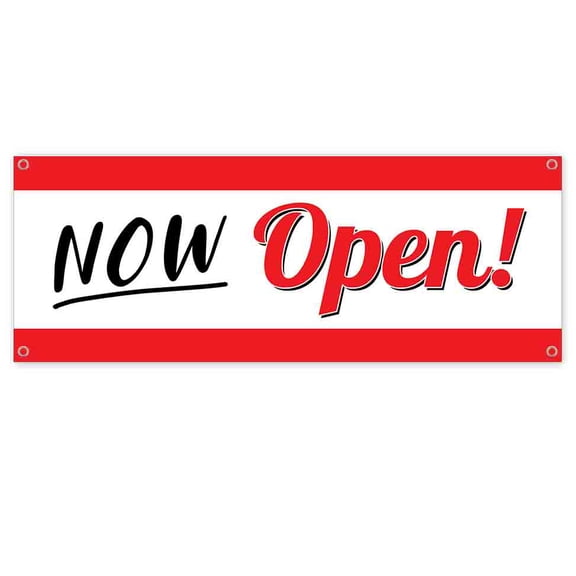 Now Open 13 oz Banner | Non-Fabric | Heavy-Duty Vinyl Single-Sided With Metal Grommets