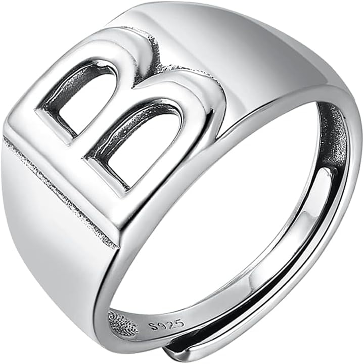 Chic Jewelry Personalized Bold Initial Letter Open Ring Adjustable Women Statement Chunky Rings Party|Women’s Signet Ring| Alphabet Rings|Letter B Father's Day Gift from Daughter