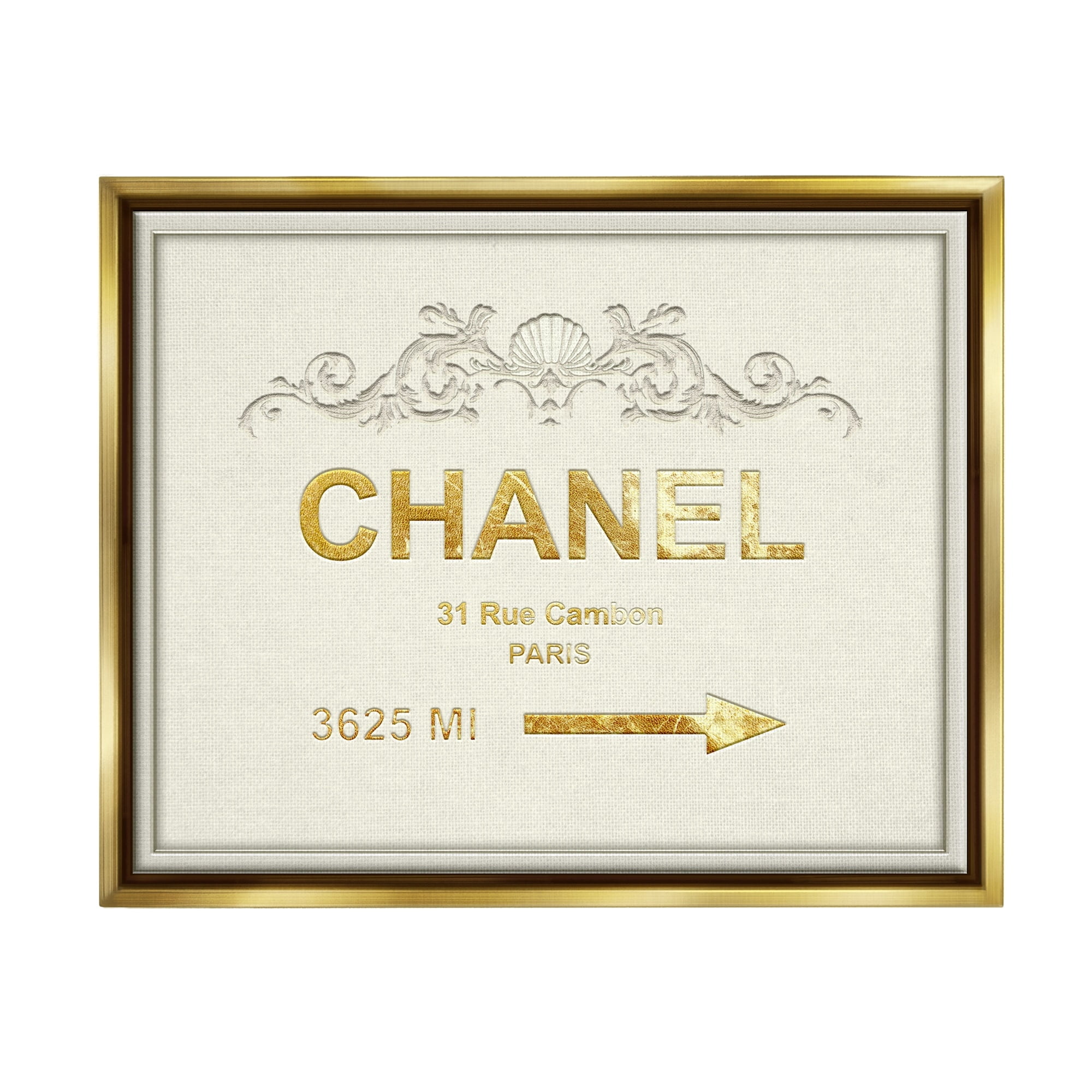 Stupell Industries Parisian Fashion Sign Distance from New York Metallic Gold Framed Floating Canvas Wall Art, 24x30, by Ziwei Li