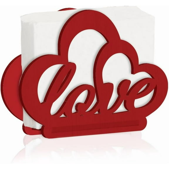 Heart Shape Wooden Napkin Holder for Tables Red Love Serviette Holder 3D Hollow Carving Napkin Dispenser Tissue for Kitchen Dining Table Countertop Outdoor Decoration 16x12x6CM