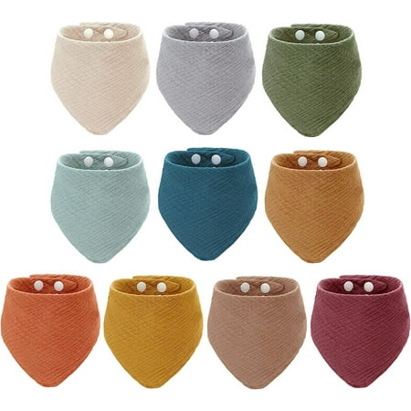 10 Pieces Muslin Baby Drool Bibs Cotton Teething Bandana for Unisex Boys Girls 10 Solid Colors Set for Drool Bibs