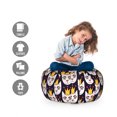 thumbnail image 2 of Crown Storage Toy Bag Chair, Cartoon Design Composition of Royal Cat Faces and Polka Dotted Headwear, Stuffed Animal Organizer Washable Bag, Large Size, Dark Blue and Multicolor, by Ambesonne, 2 of 3