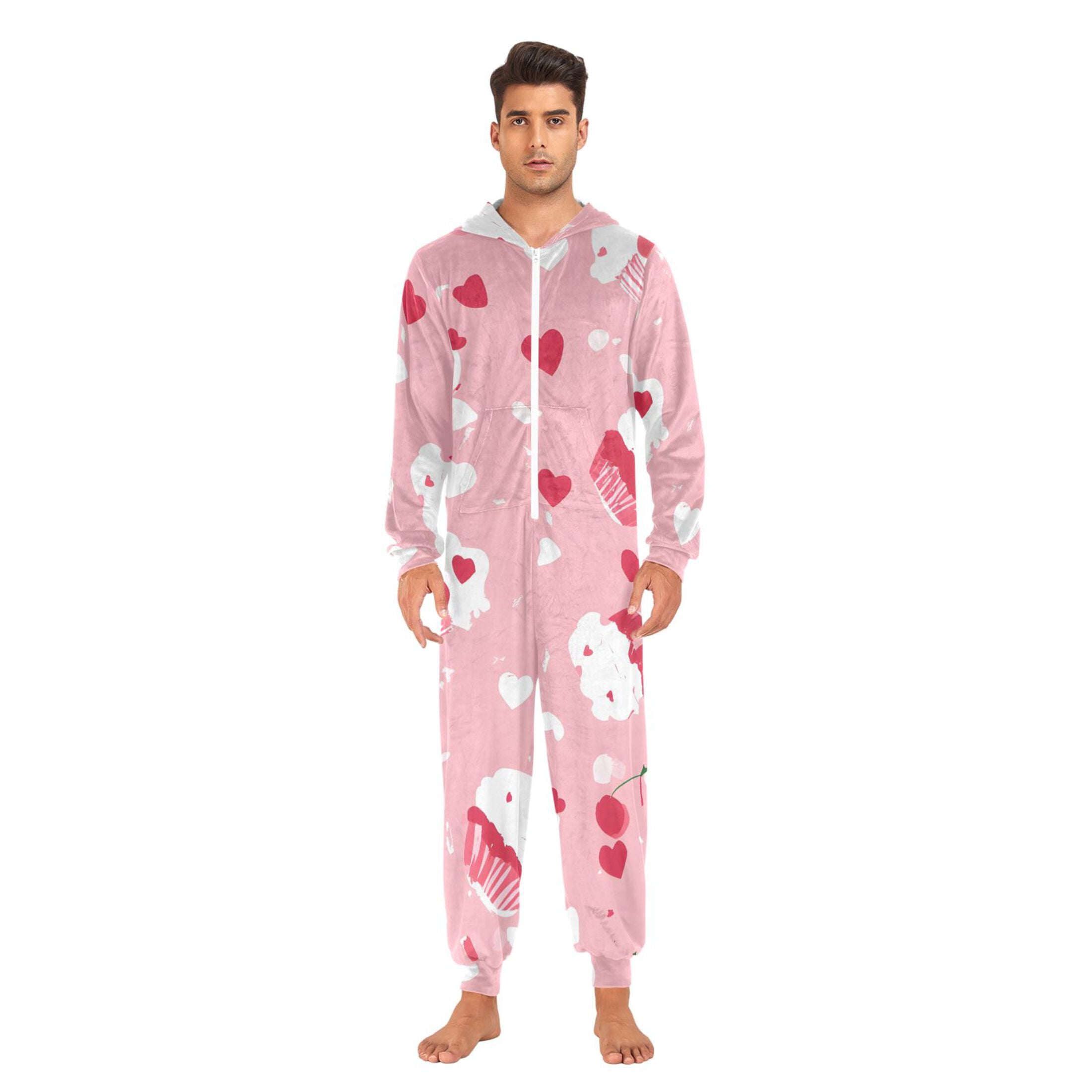 Cute Love Cake Adult onesie Pajamas, Crystal Velvet Ultra Soft Warm Jumpsuit for Men and Women