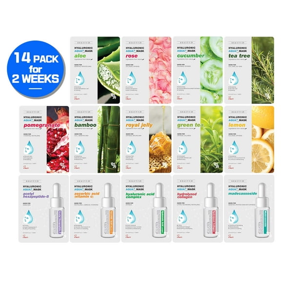 BEAUTY29 Hyaluronic Aqua Plus Essence Full Face Facial Sheet Mask 14 Sheets Combo - 2 WEEKS SET