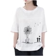 thumbnail image 4 of JUNWELL Vêtements pour Jeunes Femmes Haut Taille Imprimé Coton Femmes Plus T-Shirt Court Col Rond en Lin Blouse Manches Plus Vêtements pour Femmes Ventes, 4 of 7