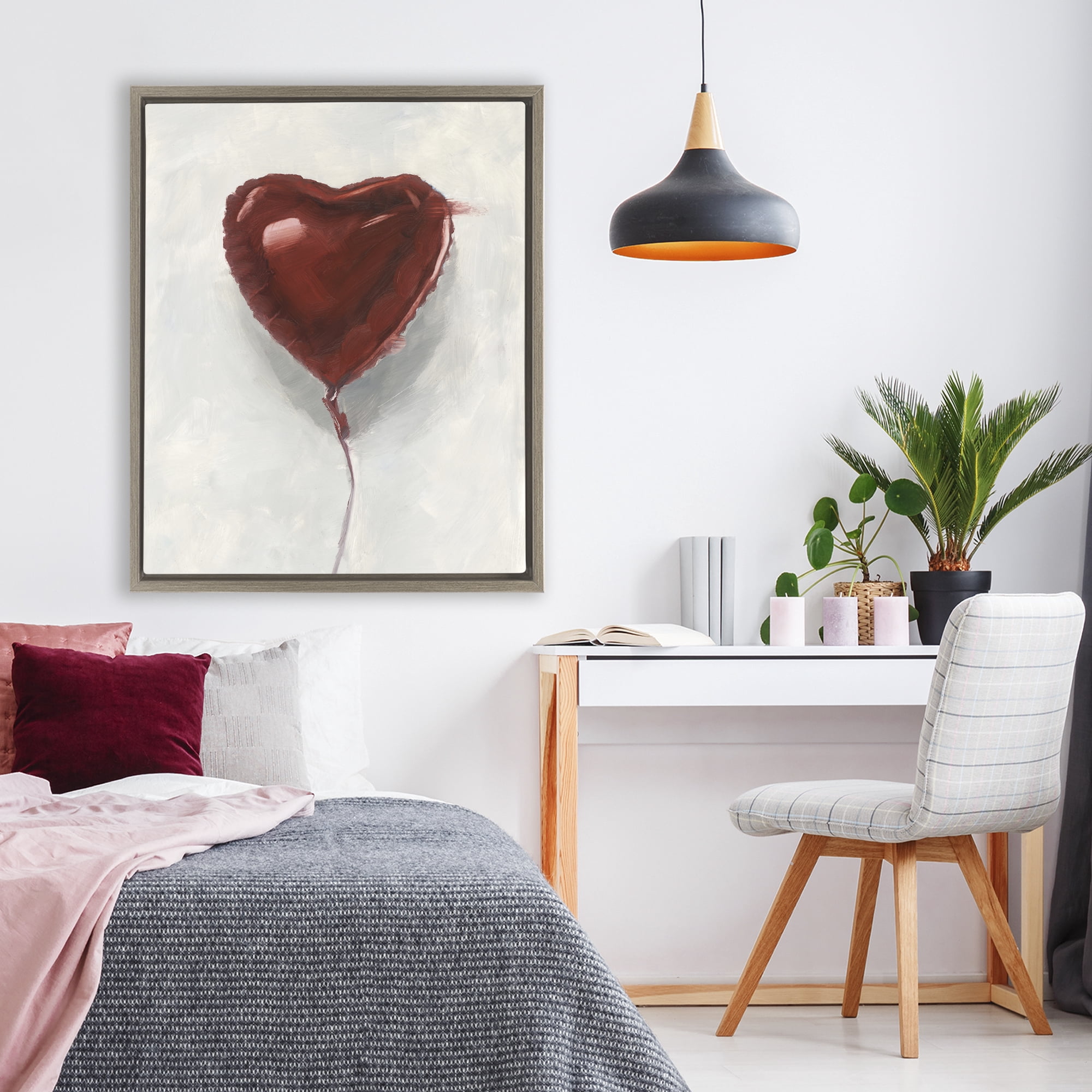 Stupell Industries Heart Shaped Balloon Brown Framed Floater Canvas Wall Art, design by Ethan Harper