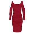 thumbnail image 4 of IROINNID Cocktail Dress for Women Wedding Guests Dresses for Women Long Sleeve Dress V-Neck Pleated Skirt Wrapped Hip Off Shoulder Dress Reduced,Red, 4 of 8