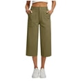 thumbnail image 3 of Perfectbot Women's High Waisted Wide Leg Capri Pants - 3/4 Length Loose Fit Casual Cotton Blend Trousers, 3 of 8