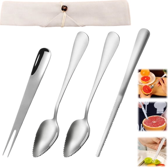 Grapefruit Spoons Knife Set, 5 Pieces Stainless Steel Citrus Fruit Utensils with Serrated Edge or Grapefruit, Kiwi, Apple, Citrus Fruit & Dessert