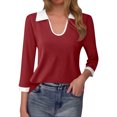 thumbnail image 1 of MHFRRA Camiseta de Manga Larga con Cuello En V Ajustado y Cuello En Bloque de Color para Mujer Rd2, 1 of 3