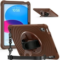 ELEHODL for iPad 10th Generation Case, iPad 10 Cover with 360° Hand Strap Stand/Shoulder Strap, Heavy Duty iPad 10th Gen Case A2696/A2757/A2777,Coffee