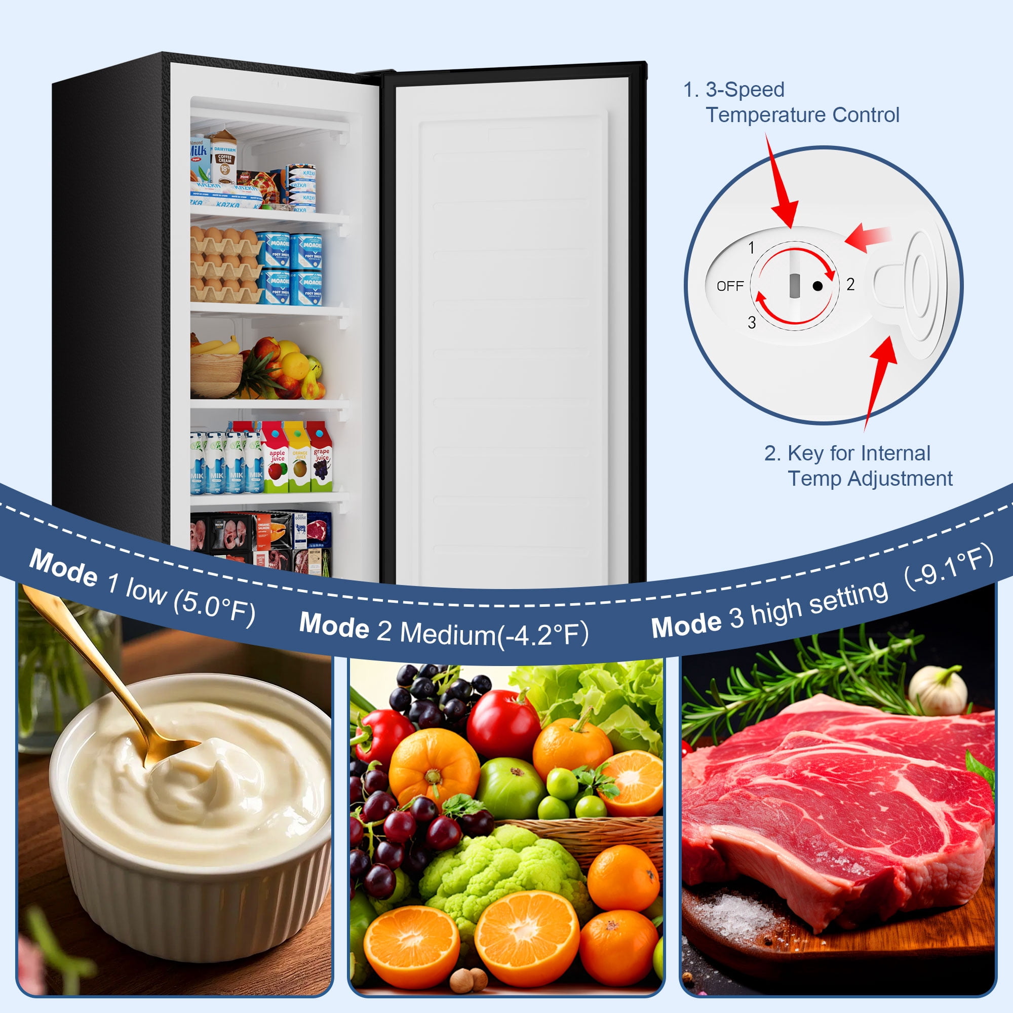BANGSON 6.5 Cu.ft Upright Freezer, Adjustable Thermostat and Removable Shelves, Reversible Door for Home, Kitchen, Garage, Apartment, Dorm, Silver
