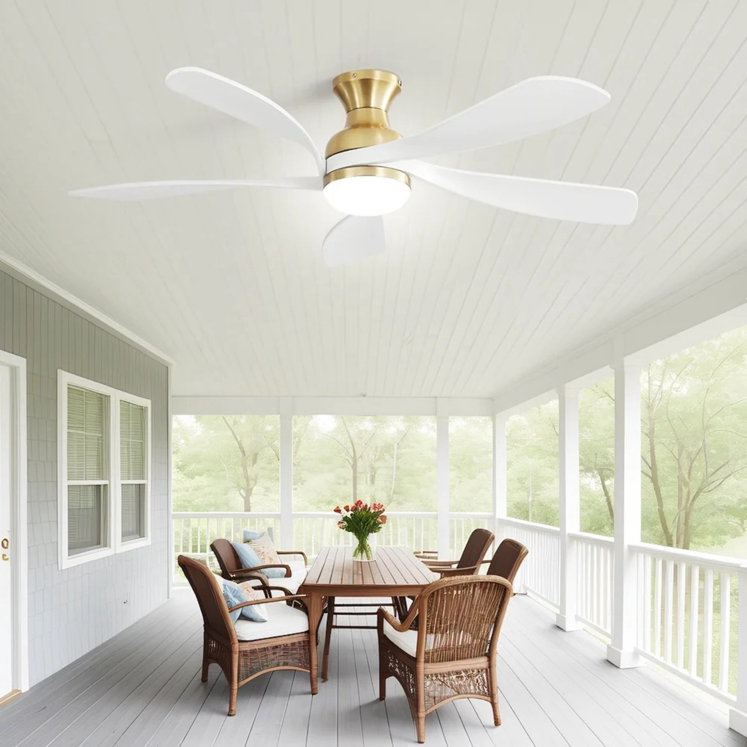 Sofucor 52-Inch Flush Mount Smart Ceiling Fan with LED Light, Remote and App Control
