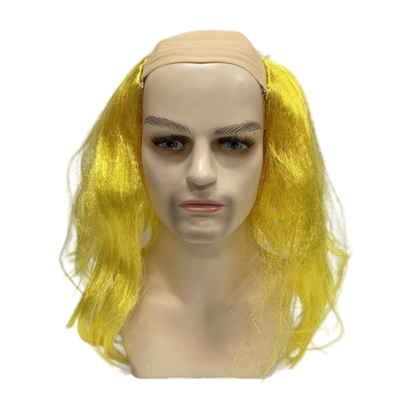 Peluca calva fácil de cuidar con pelo a los lados, resistente al calor, accesorio para disfraz. Amarillo